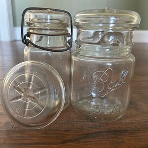 Bundle Of 2 Canning JARS Small GLASS Ball Mason With Lids plus one extra lid